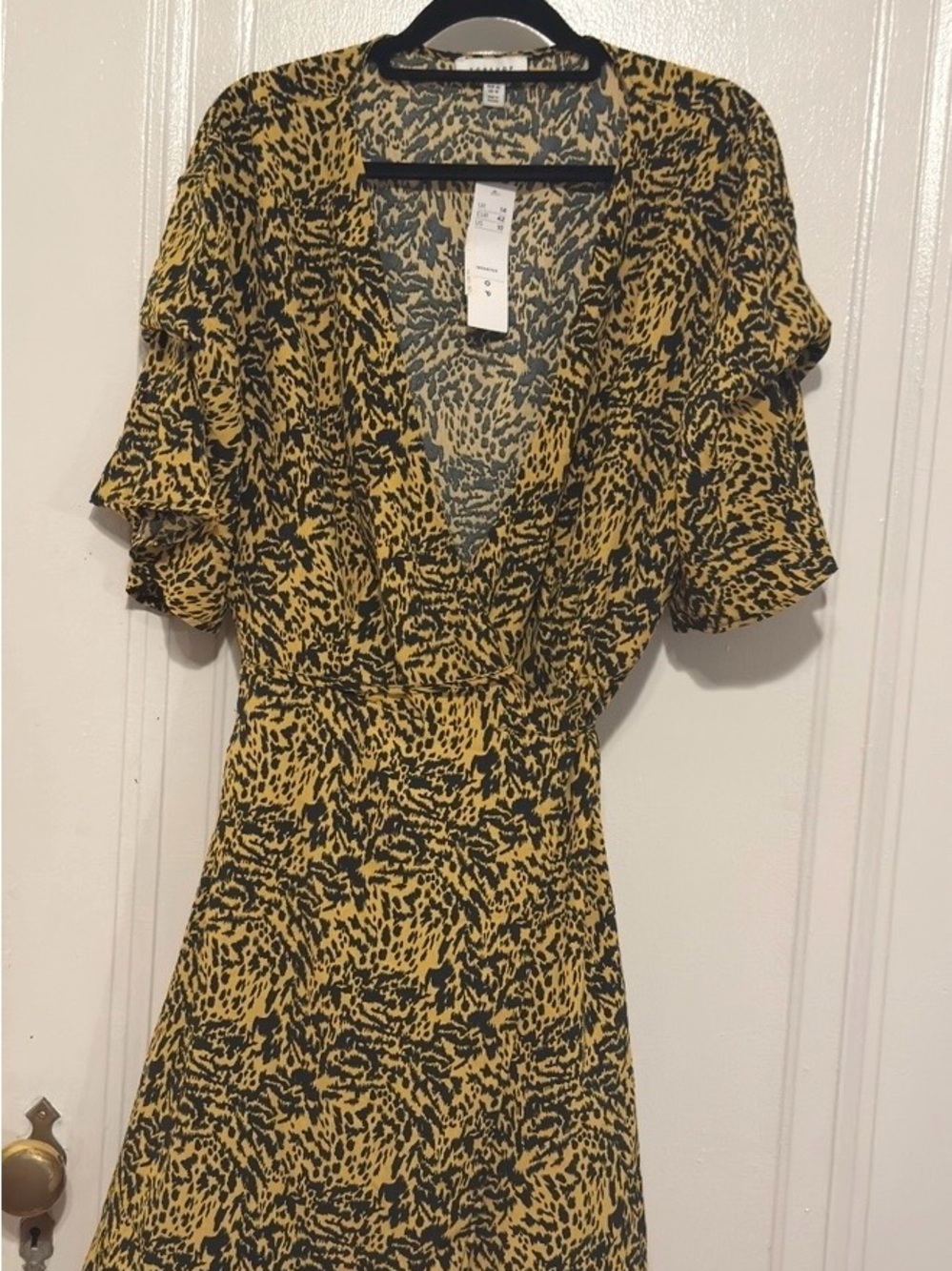 Topshop Yellow and Black Printed Midi Wrap Dress